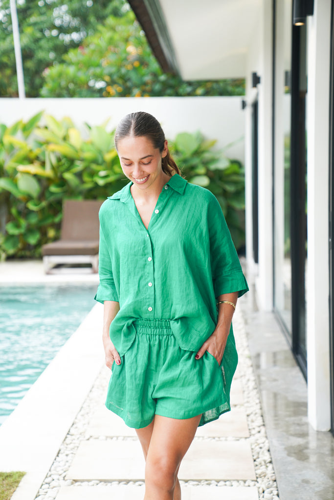 NINA Pure Linen Shirt (Jade Green)