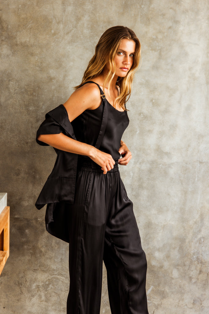 CASSIE Silky Singlet Top (Black)