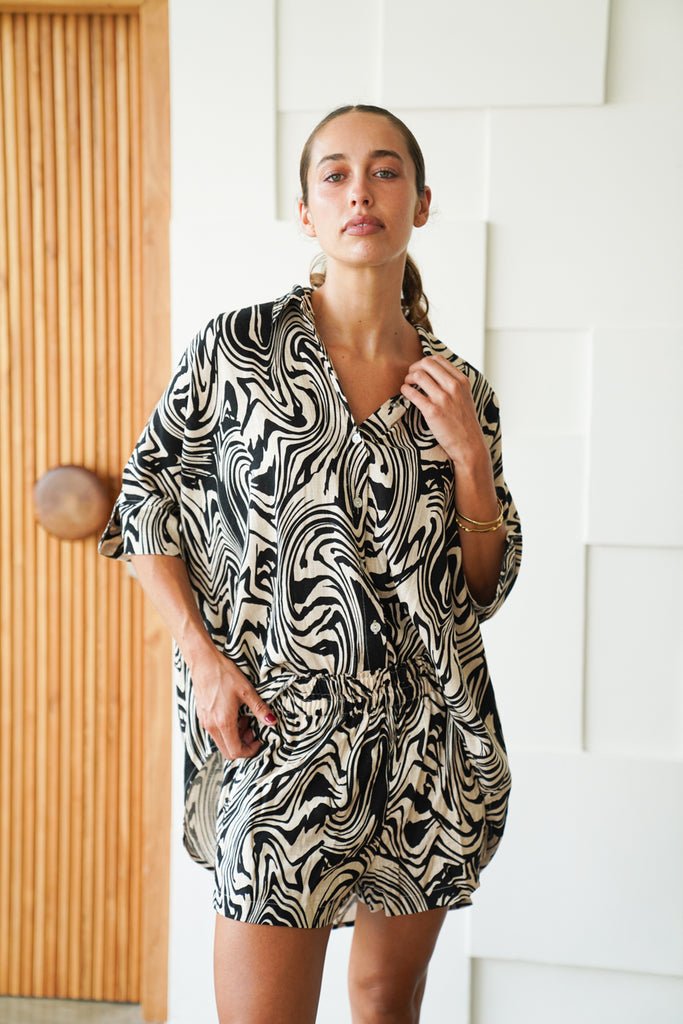 CASSIE Linen / Viscose Shorts (Swirls)